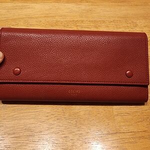 Celine Pebbled Leather Long Wallet in Burgundy
